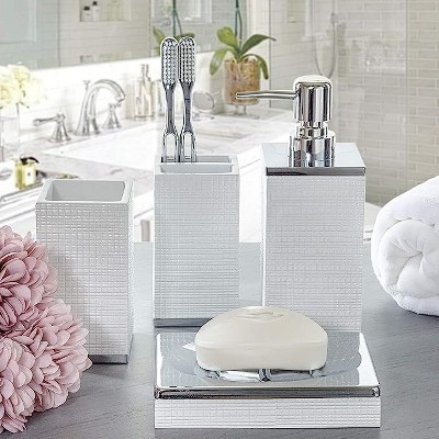 Estella White and Silver Textured Resin Soap Dispenser