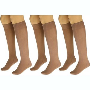 3 Pairs Women's Massage Nylon Sheer Knee High Stockings with Reinforced Toe – 70 Denier - 1 of 1