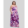 24seven Comfort Apparel Plus Size Purple Floral A Line Strapless Maxi Dress With Pockets - 2 of 4