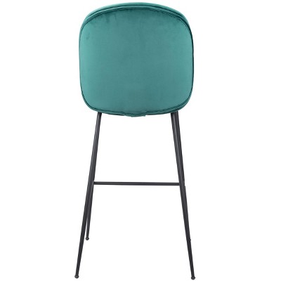 Teal Velvet and Black Steel Mid-Century Modern Bar Stool