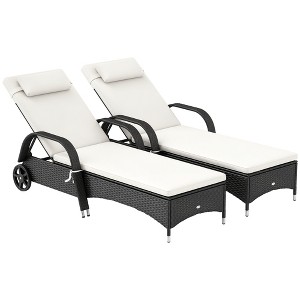 Outsunny Patio Wicker Chaise Lounge, PE Rattan Outdoor Lounge Chair with Cushion, Height Adjustable Backrest & Wheels - 1 of 4