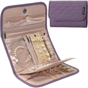 Medium Foldable Travel Jewelry Roll, Pink Organizer Storage Case for Earrings, Necklaces & Rings - 1 of 4