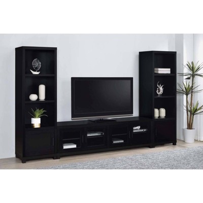 Black 3-Shelf Media Tower with Cabinet