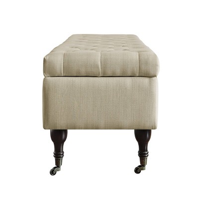 Buttercream Tufted Upholstered Storage Bench with Wood Legs