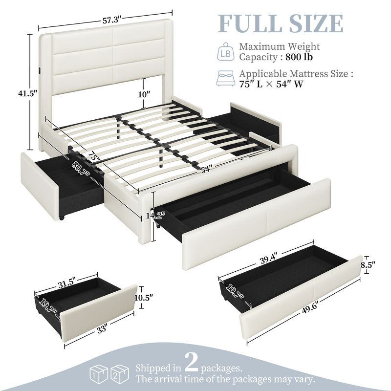 Yaheetech Upholstered Bed Frame with 3 Storage Drawers and Built-In USB Ports, 3 of 7