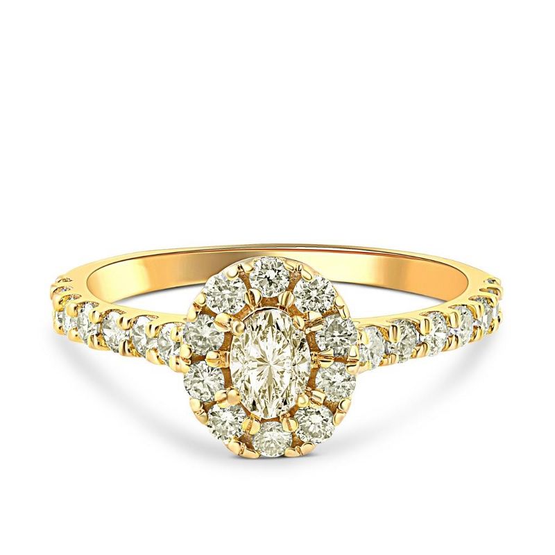Pompeii3 1Ct Natural Oval Diamond Halo Engagement Ring in 10k Yellow Gold, 4 of 6