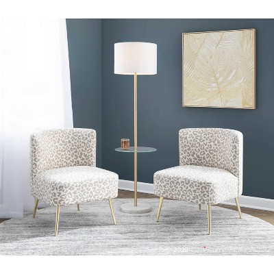 Contemporary Beige Leopard Slipper Chair with Gold Tapered Legs