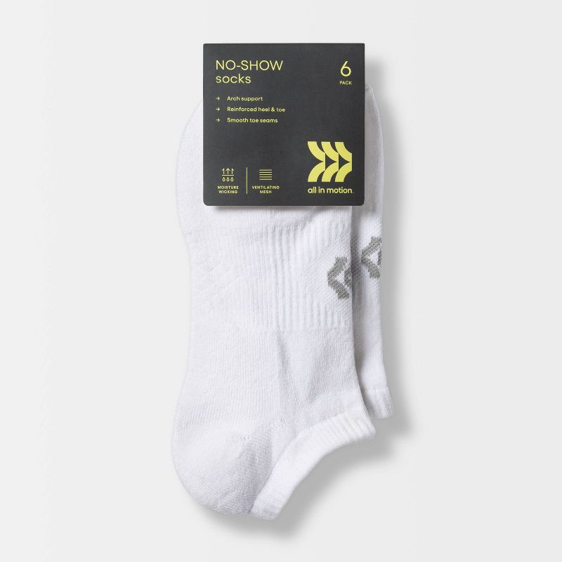 Women&#39;s Extended Size Cushioned 6pk No Show Athletic Socks - All In Motion&#8482; White 8-12, 3 of 6