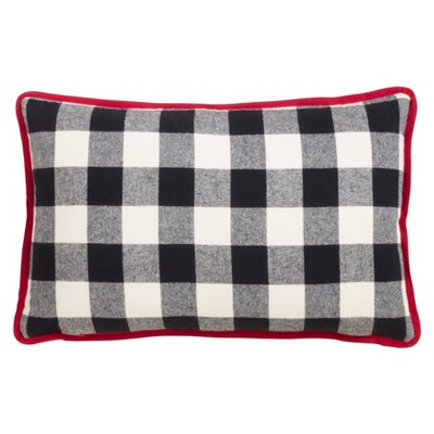 Buffalo Plaid Joy Rectangular Black and White Cotton Blend Pillow