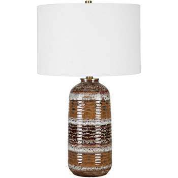 Uttermost Rustic Table Lamp 26 1/2" High Multicolor Ceramic White Linen Drum Shade for Bedroom Living Room Nightstand Bedside