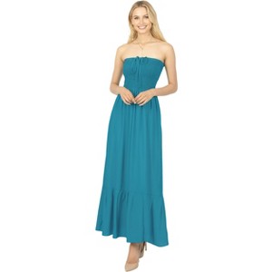LA LEELA Women's Bandeau Maxi Dress Daily Evening Wear Solid Smocked Tube  Top Evening Frill Dress Casual Dresses for Women One Size Sapphire, Solid :  Target