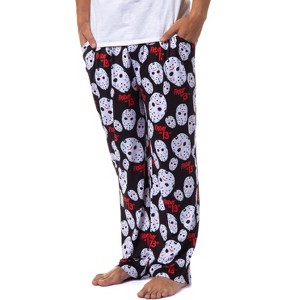 Friday The 13th Mens' Jason Voorhees Mask Allover Sleep Pajama Pants Black - 1 of 4