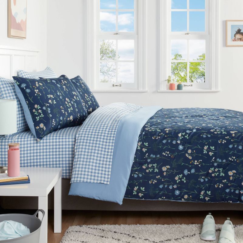 Floral Printed Microfiber Reversible Comforter & Sheets Set Navy - Room Essentials™, 3 of 9