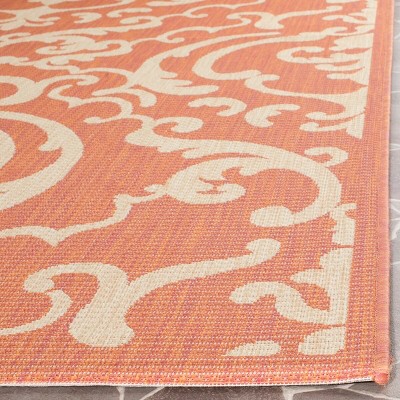 Terracotta and Natural Square Synthetic Indoor/Outdoor Rug