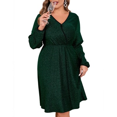 WhizMax Women's Plus Size Sparkly Sequin Dress Long Sleeve Wrap V Neck Cocktail Club Dress