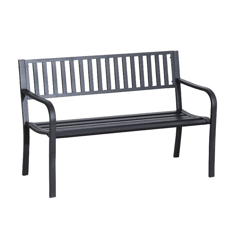 Outsunny 50" Garden Park Bench, Slatted Steel Outdoor Decorative Loveseat for Patio Lawn, 1 of 8