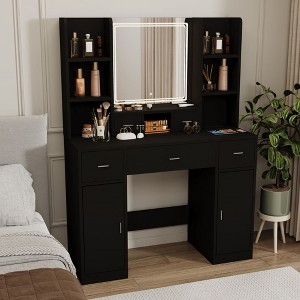 Makeup Vanity, 41" Dressing Table With Mirror And Bench, 5 Drawers, 6 Shelves, Adjustable 3 Color Light Dressing Table for Bedroom - 1 of 4
