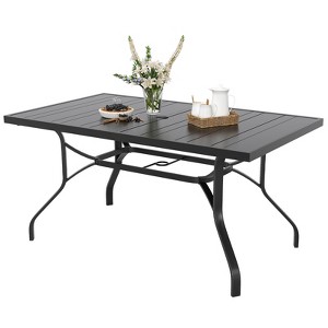 Syemin Patio Side Table Set of 2, Outdoor Dining Table with 1.57" Umbrella Hole, Metal Furniture for Patio and Poolside, Black, 60"*35.43"*29" - 1 of 4