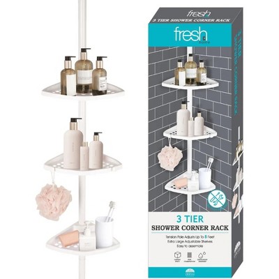 White 4-Tier Adjustable Rustproof Shower Caddy with Tension Pole