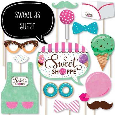 Big Dot of Happiness Sweet Shoppe - Candy and Bakery Birthday Party or Baby Shower Photo Booth Props Kit - 20 Count