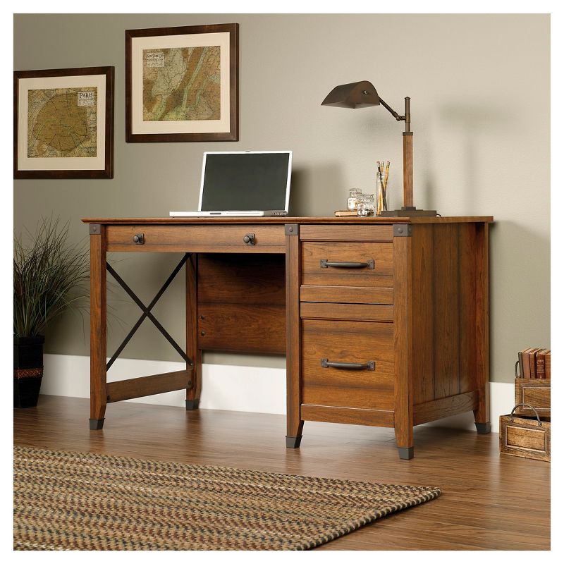Carson Forge Desk - Washington Cherry - Sauder: Student Workstation, Office Furniture with File Storage, Laminated Finish, Modern Style, 3 of 6