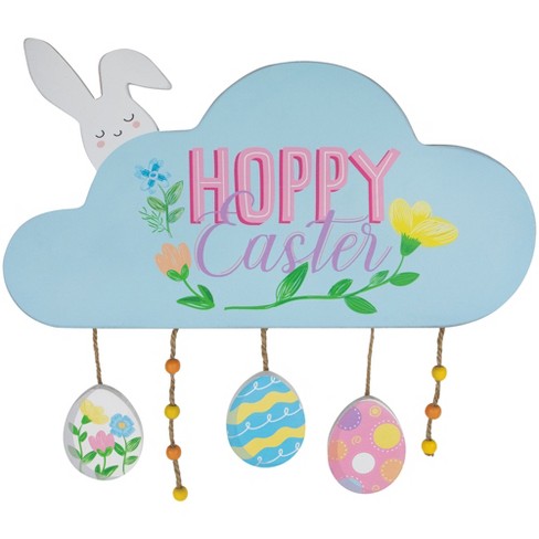 Northlight Hoppy Easter Wooden Wall Sign With Bunny And Eggs - 15.75 ...