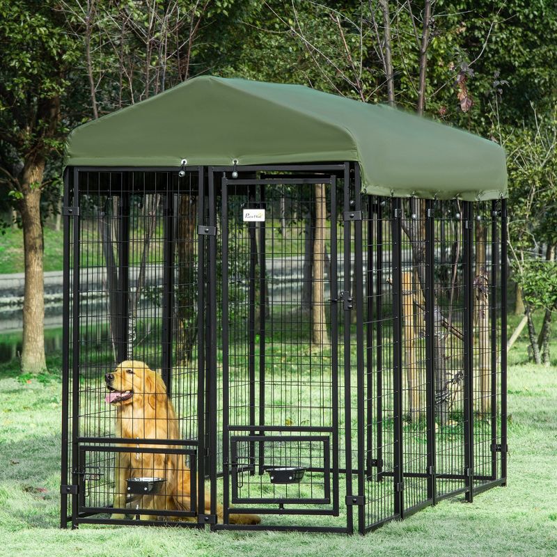 PawHut Lockable Dog House Kennel with Water-resistant Roof, 2 of 7