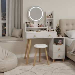 FONTOI 31.5"W/36.3"W Makeup Vanity Table Desk with Stool Capacity Storage Cabinet 5 Drawers for Woman Bedroom Dressing Room, White - 1 of 4