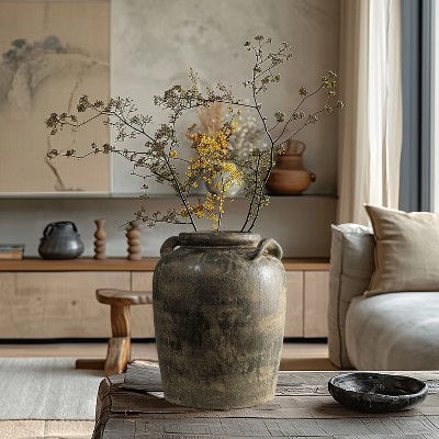 Vintage Gray Terracotta Decorative Floor Vase