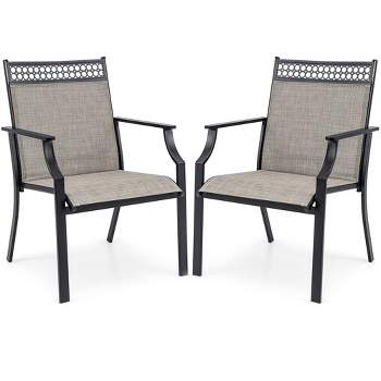 Costway Patio Chairs Set of 2 with All Weather Breathable Fabric High Backrest Blue/Coffee