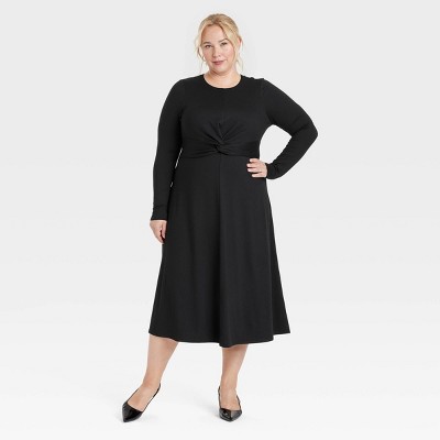 Women's Long Sleeve Twist-Front Midi Dress - A New Day™