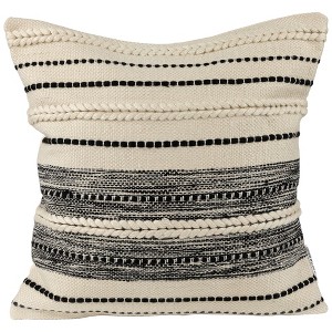 Northlight 20" Cream and Black Twisted Textured Block Handloom Woven Outdoor Square Throw Pillow - 1 of 4