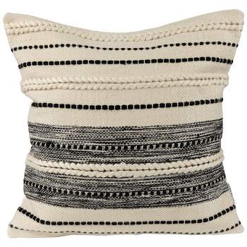 Northlight 20" Cream and Black Twisted Textured Block Handloom Woven Outdoor Square Throw Pillow