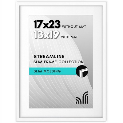 Americanflat 17x23 Picture Frame with Polished Plexiglass, Use as 13x19 Frame with Mat or 17x23 Frame Without Mat, Streamline Collection, ,  White