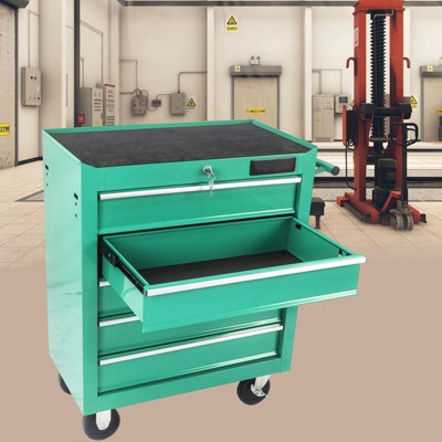 5-Drawer Rolling Tool Chest with Lock, Mobile Tool Cabinet with Wheels, Powder-Coated Steel Toolbox for Garage, Workshop, and DIY Projects, Green