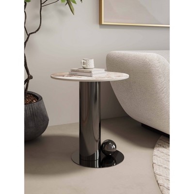 Modern Black and White Sintered Stone Round Accent Table