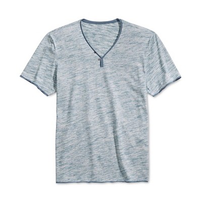 I.N.C International Concepts Mens Heathered Y-Neck Graphic T-Shirt, Blue, Medium