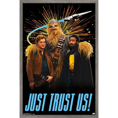 Trends International Star Wars: Solo - Trust Us Framed Wall Poster Prints  Barnwood Framed Version 14.725 x 22.375