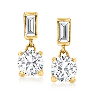 Ross-Simons 0.25 ct. t.w. Round and Baguette Diamond Earrings in 14kt Yellow Gold