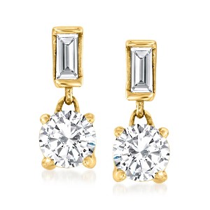 Ross-Simons 0.25 ct. t.w. Round and Baguette Diamond Earrings in 14kt Yellow Gold - 1 of 4