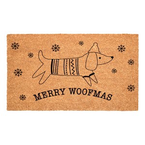 HomeRoots 17" X 29" Brown And Black Christmas Dachshund Outdoor Coir Door Mat - 1 of 4