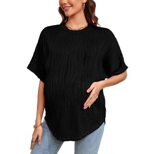 Women's Maternity Dolman Top Short Sleeve Loose Fit Pregnancy Comfort Casual Blouse - 1 of 4