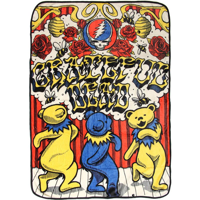 Grateful Dead Dancing Bear Show Super Soft And Cuddly Fleece Plush Throw Blanket Multicoloured, 1 of 4