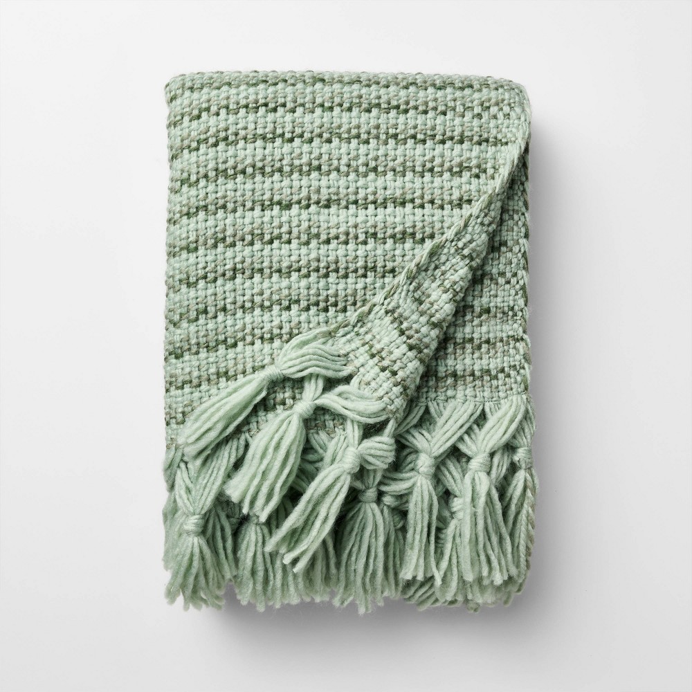 50 x 60 Throw Mixed Yarn Woven with Crossed Tassels Multi Green - Threshold™ Design with Studio McGee