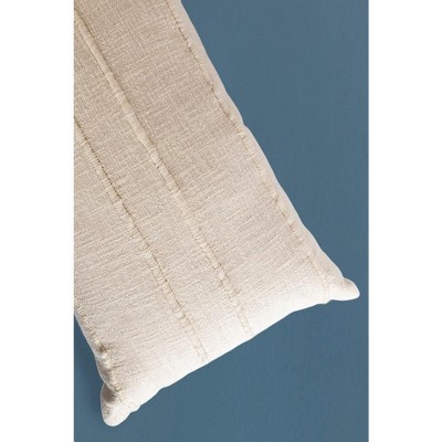 Beige Rectangular Lumbar Pillow with Fur Embellishment, 15x24