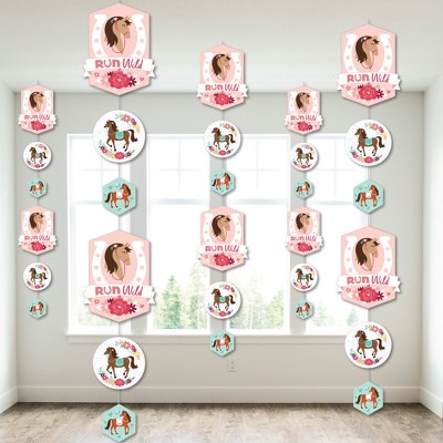 Big Dot of Happiness Run Wild Horses - Pony Birthday Party DIY Dangler Backdrop - Hanging Vertical Decorations - 30 Pieces