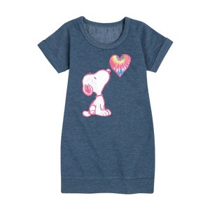 - Peanuts - Snoopy Pastel Rainbow Heart Graphic Short Sleeve Fleece Dress - 1 of 4