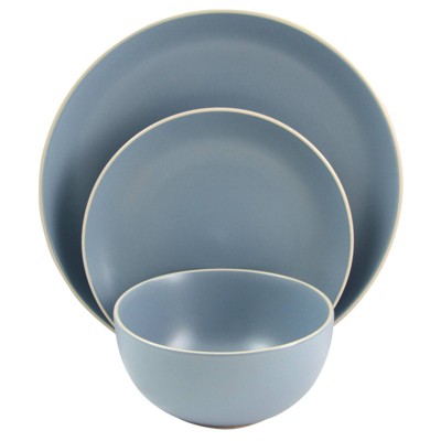 Gibson Home 12pc Stoneware Rockaway Matte Dinnerware Set Blue