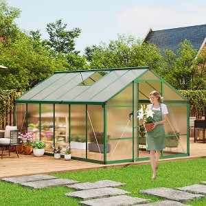 Aluminum Large Walk-in Greenhouse for Outdoors, Sliding Door & Ajustable Roof Vent, Polycarbonate Green Houses for Outside Garden,Backyard,Patio,Lawn - 1 of 4