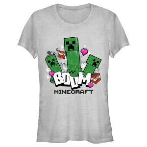 Juniors Womens Minecraft Creepers Boom Logo T-Shirt - 1 of 4